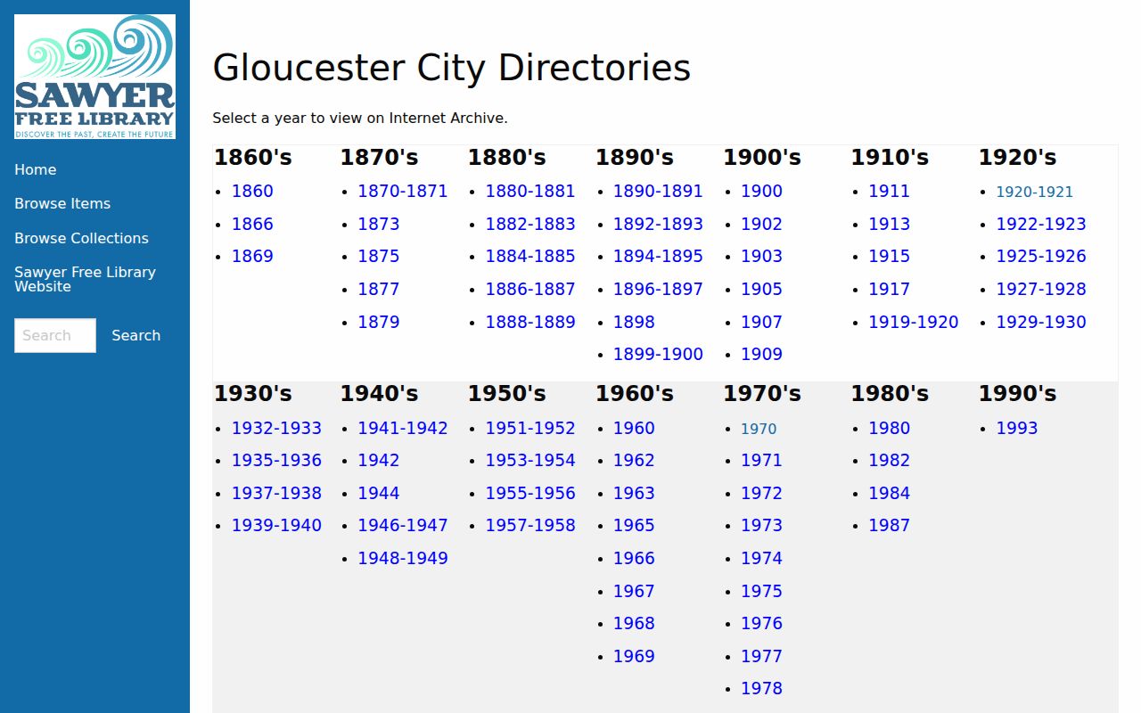 Gloucester city directory digitized collection year list