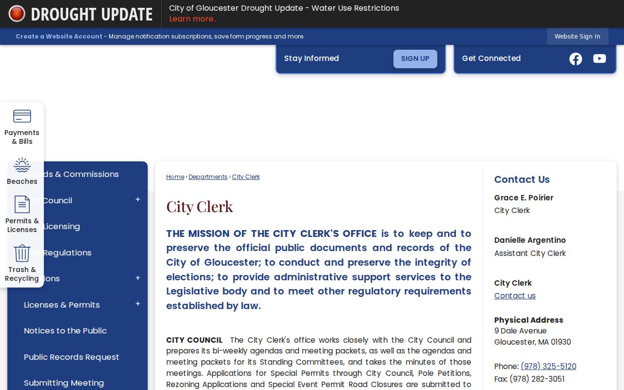 Gloucester residents directory City Clerk records hub