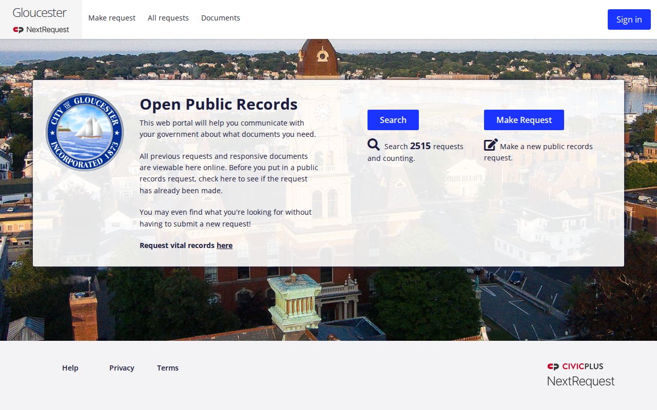 Gloucester residents directory NextRequest public records search portal