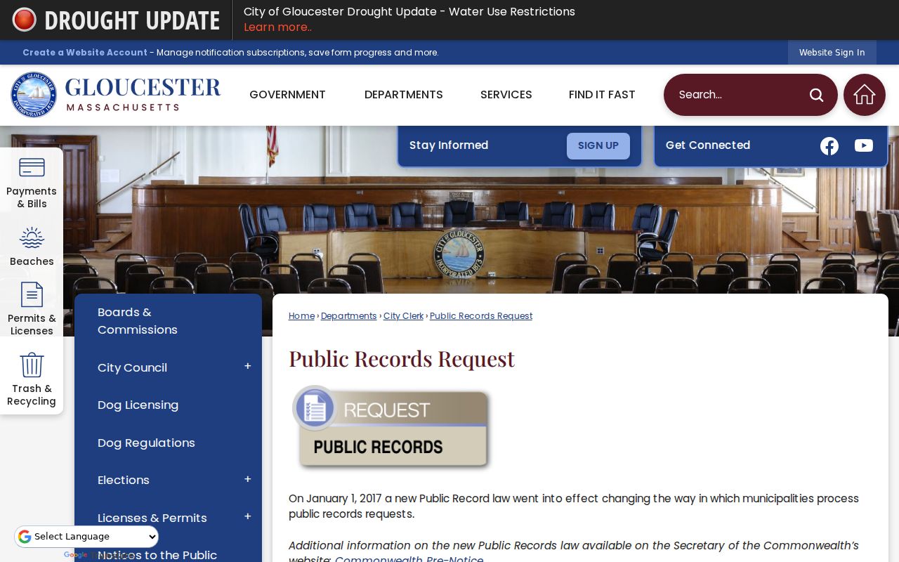 Gloucester residents directory public records request instructions