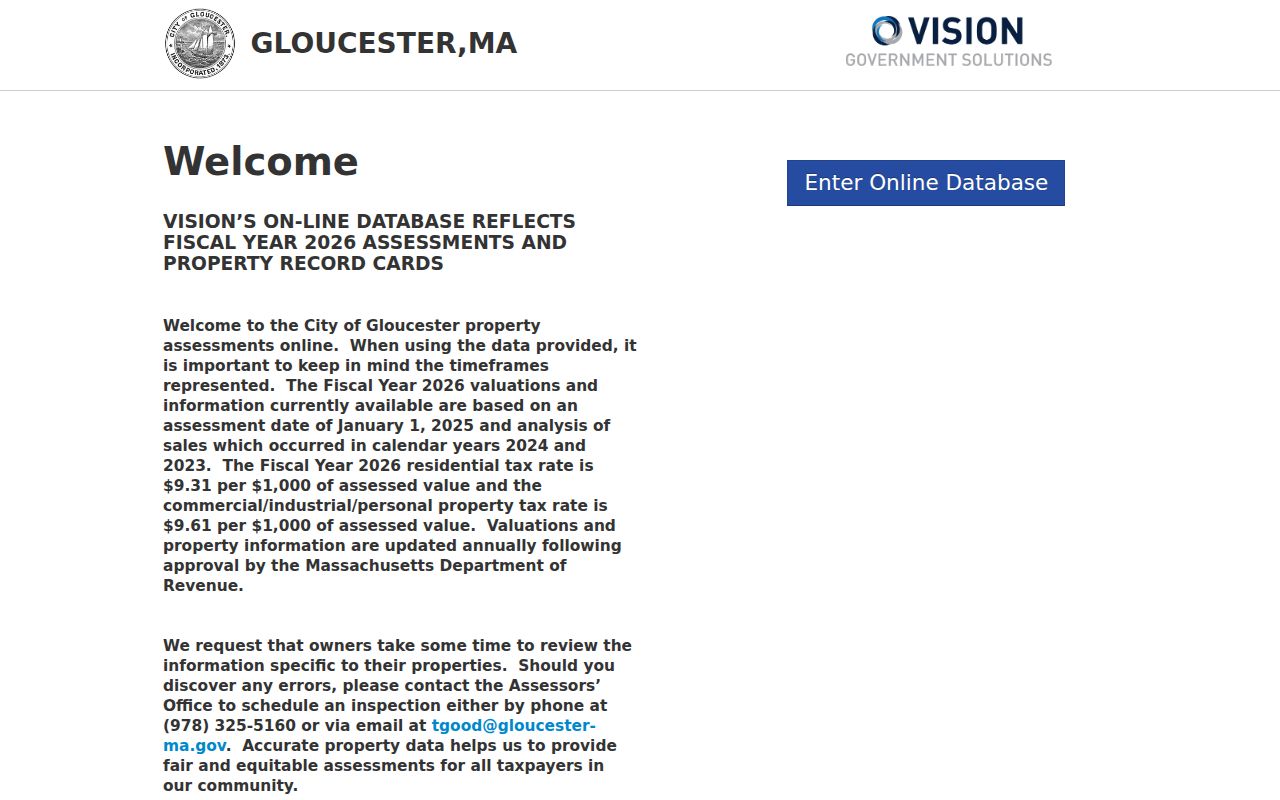 Gloucester street directory Vision assessor property search