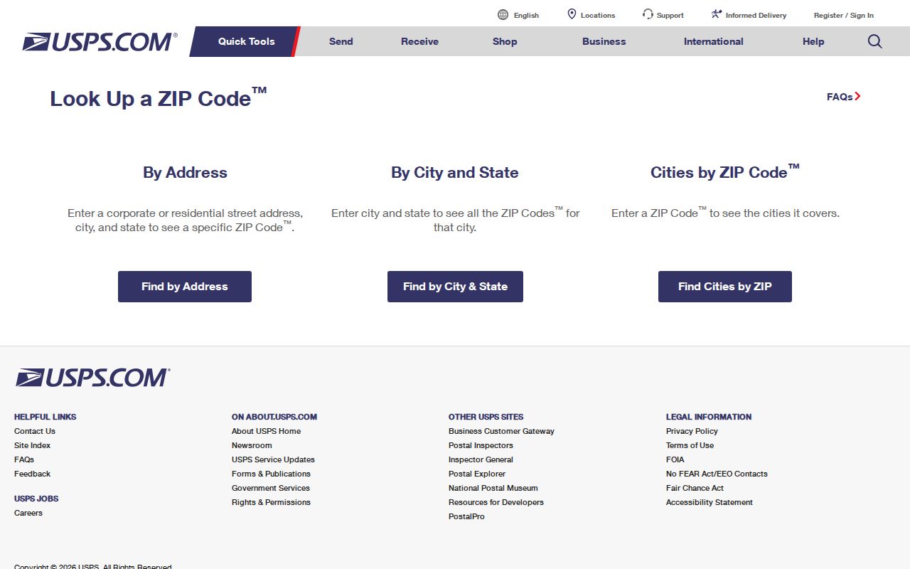 Gloucester ZIP code directory USPS ZIP Code Lookup screen